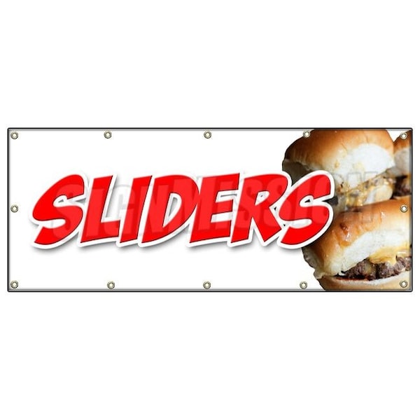 SLIDERSMINI BURGERS BANNER SIGN charcoal grilled beef cheeseburger eat